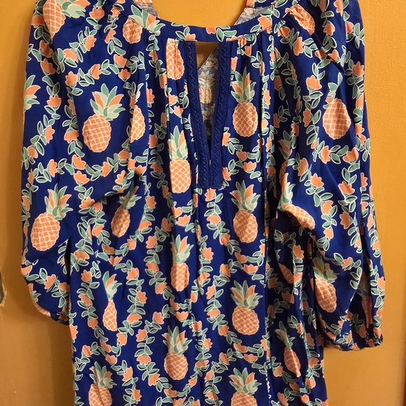 Crown & Ivy Blue Pineapple Print Blouse - Picture 2 of 6